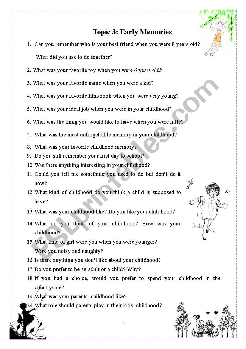 early memories worksheet