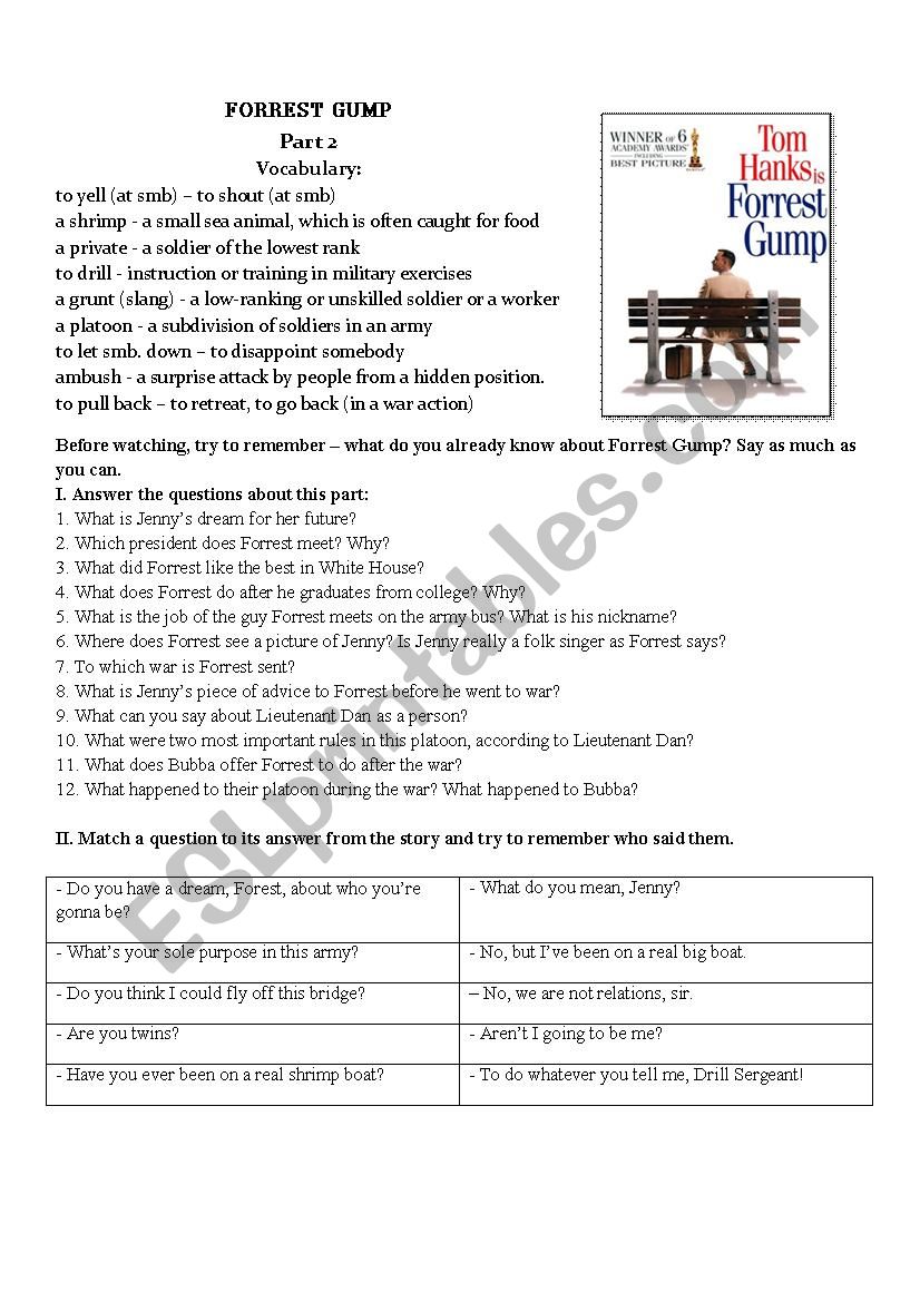 Forrest Gump Movie Worksheet Part II