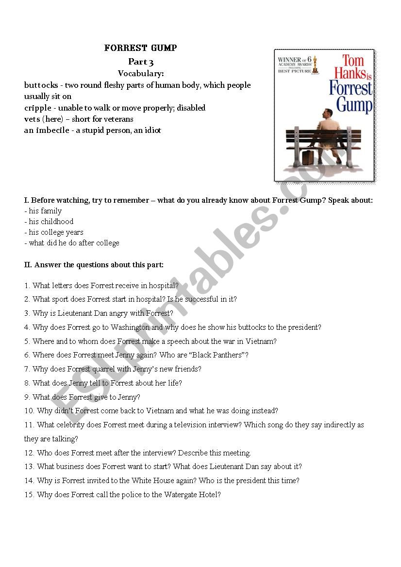 Forrest Gump Movie Worksheet Part III