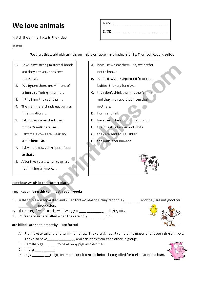 Animal in farms Animal rights worksheet