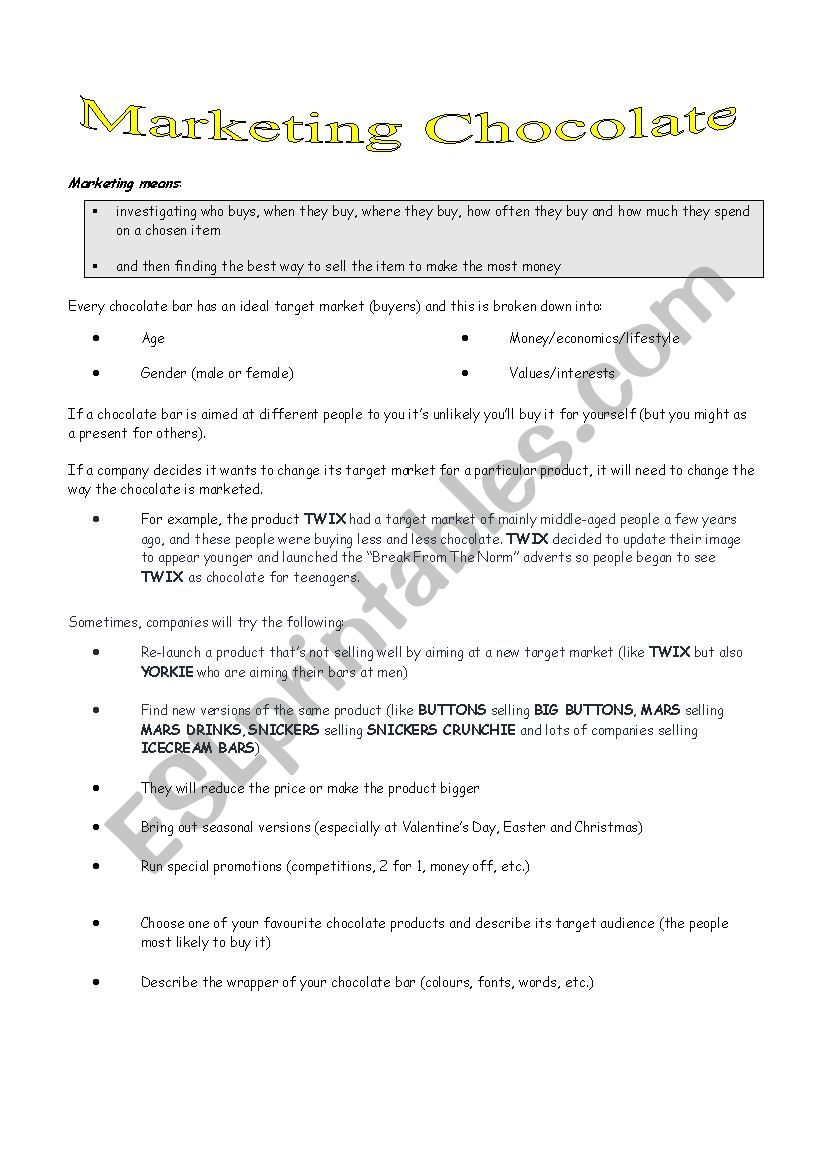 Choco Project worksheet