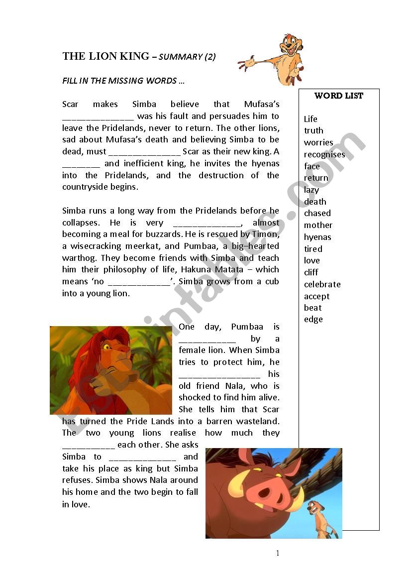 The Lion King Chapter 2 activities