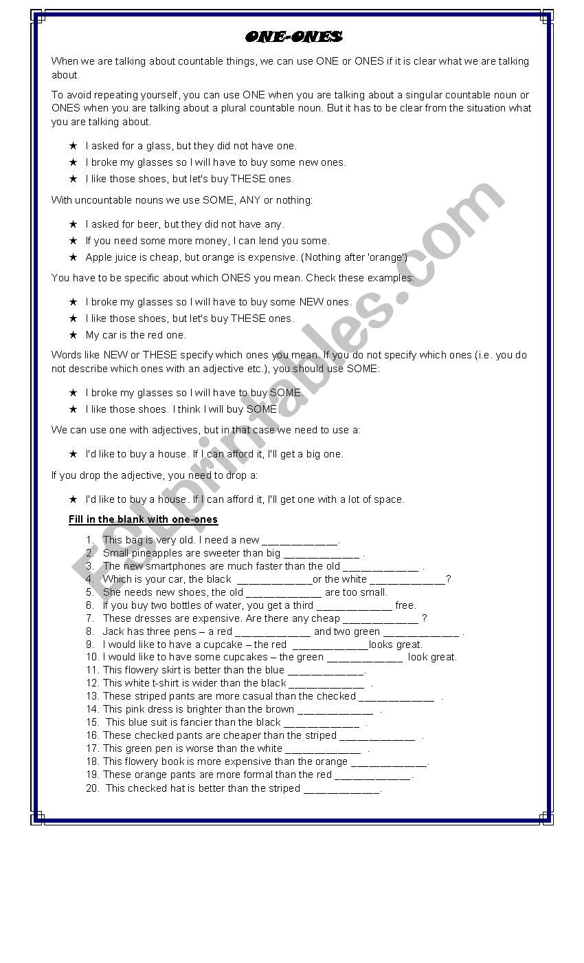 One-ones worksheet