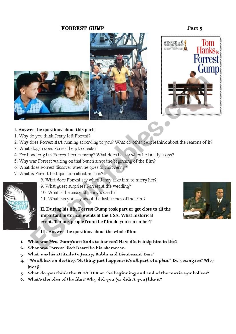 Forrest Gump Movie Worksheet Part V