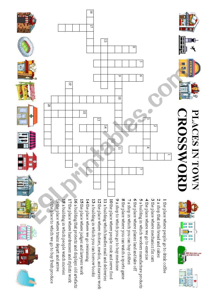 Places in Town Crossword worksheet