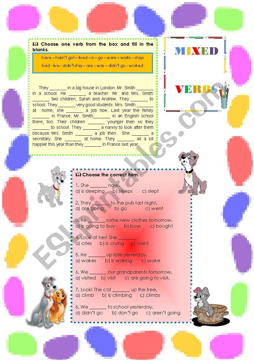 Mixed verbs worksheet