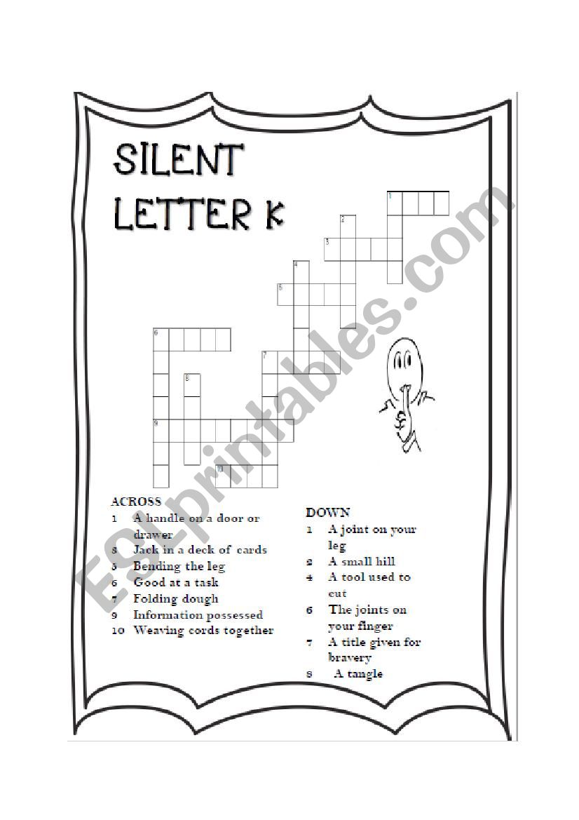 Silent Letter K Crossword worksheet
