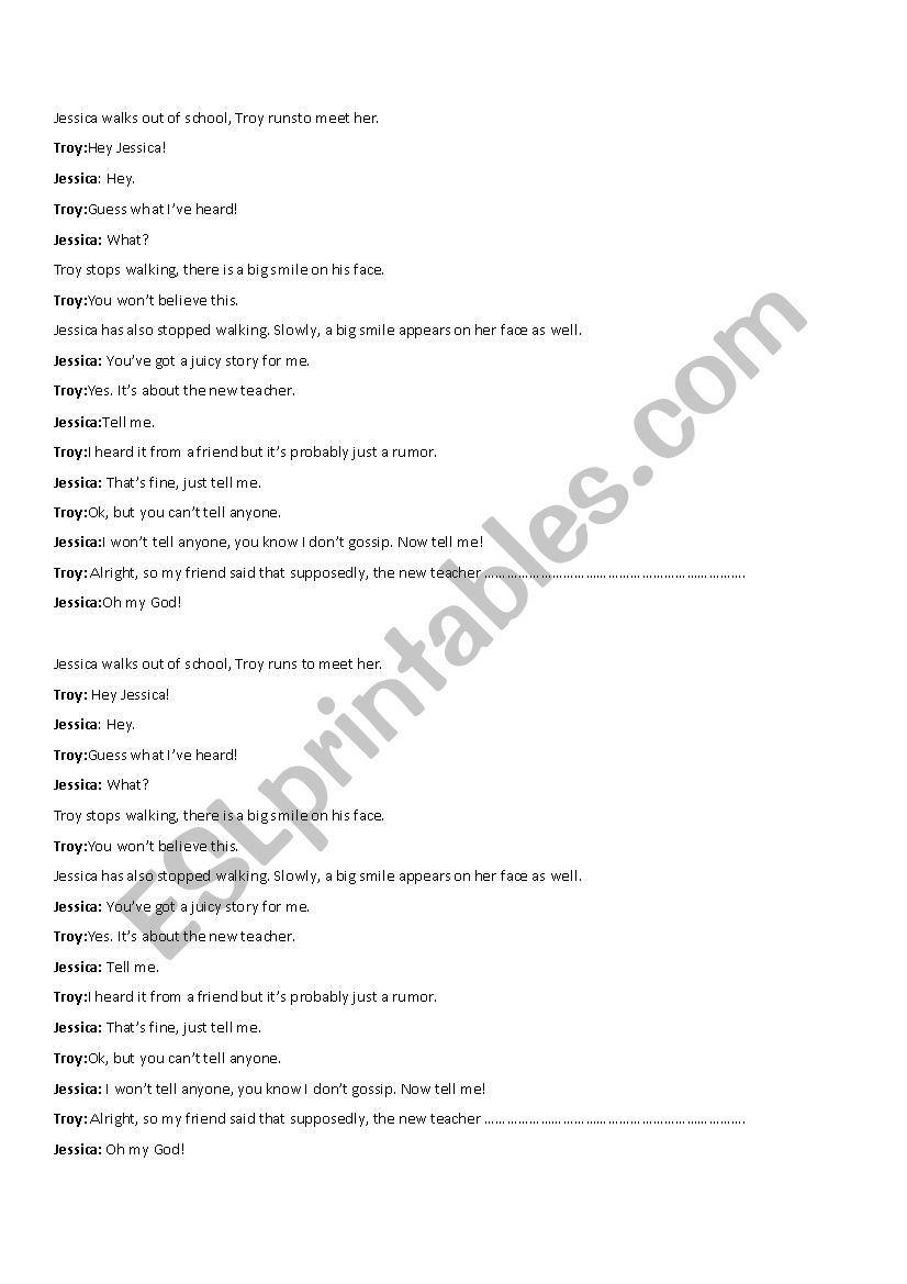 Jessica and Troy Gossip worksheet