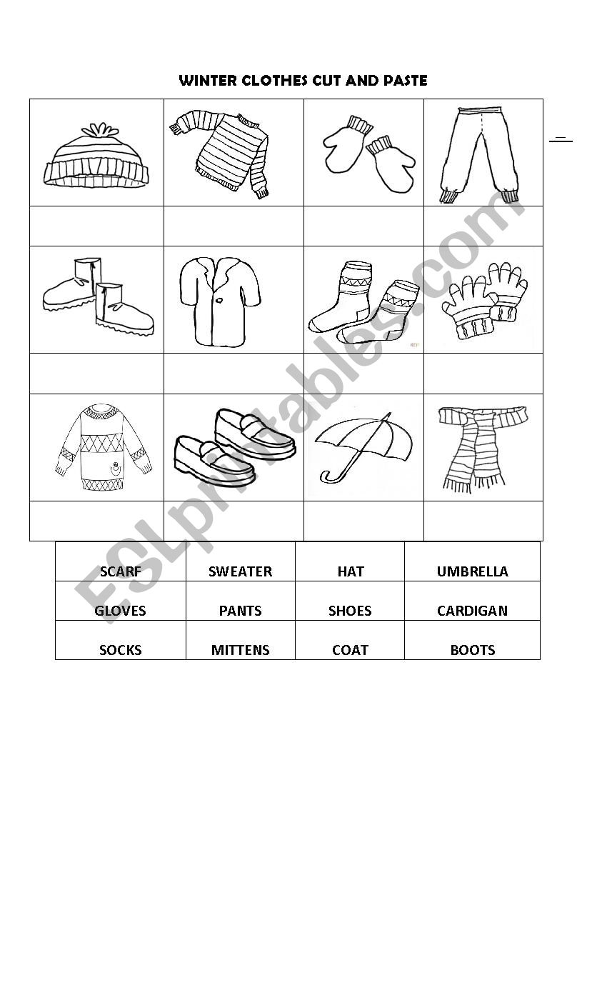 WINTER CLOTHES CUT AND PASTE  worksheet
