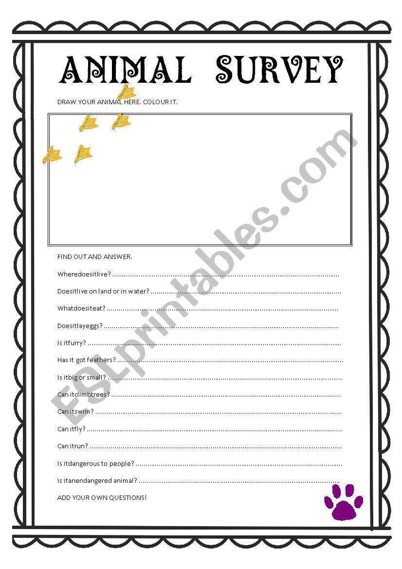 ANIMAL SURVEY worksheet