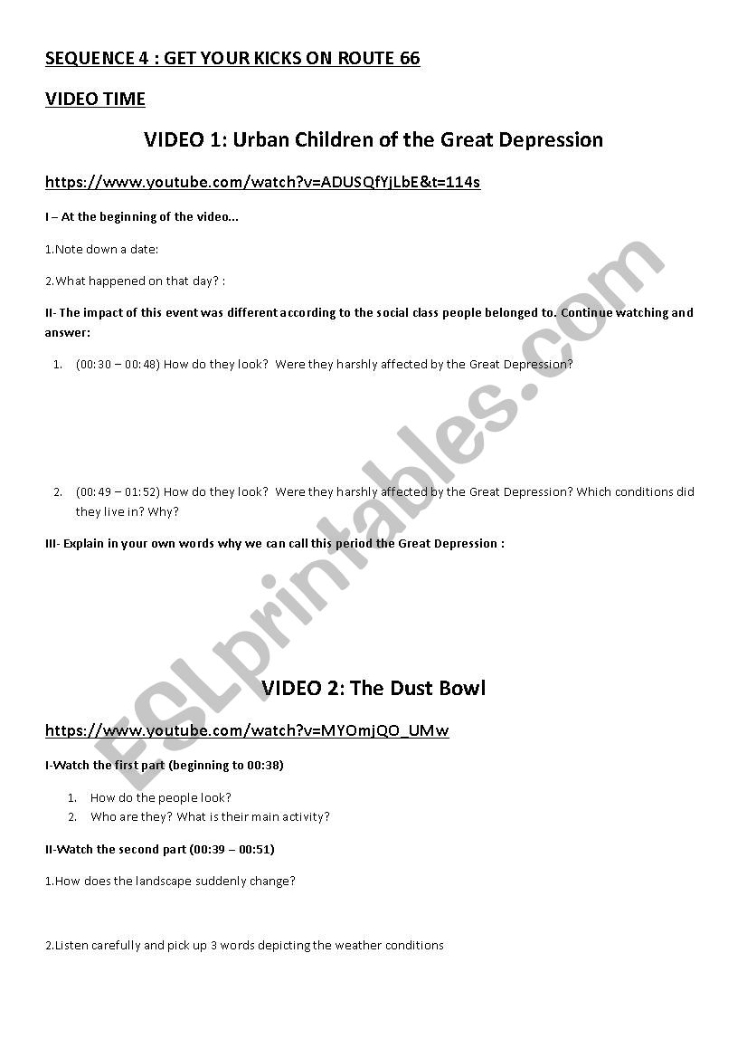 THE DUST BOWL AND GREAT DEPRESSION - ESL worksheet by colbertine In The Great Depression Worksheet