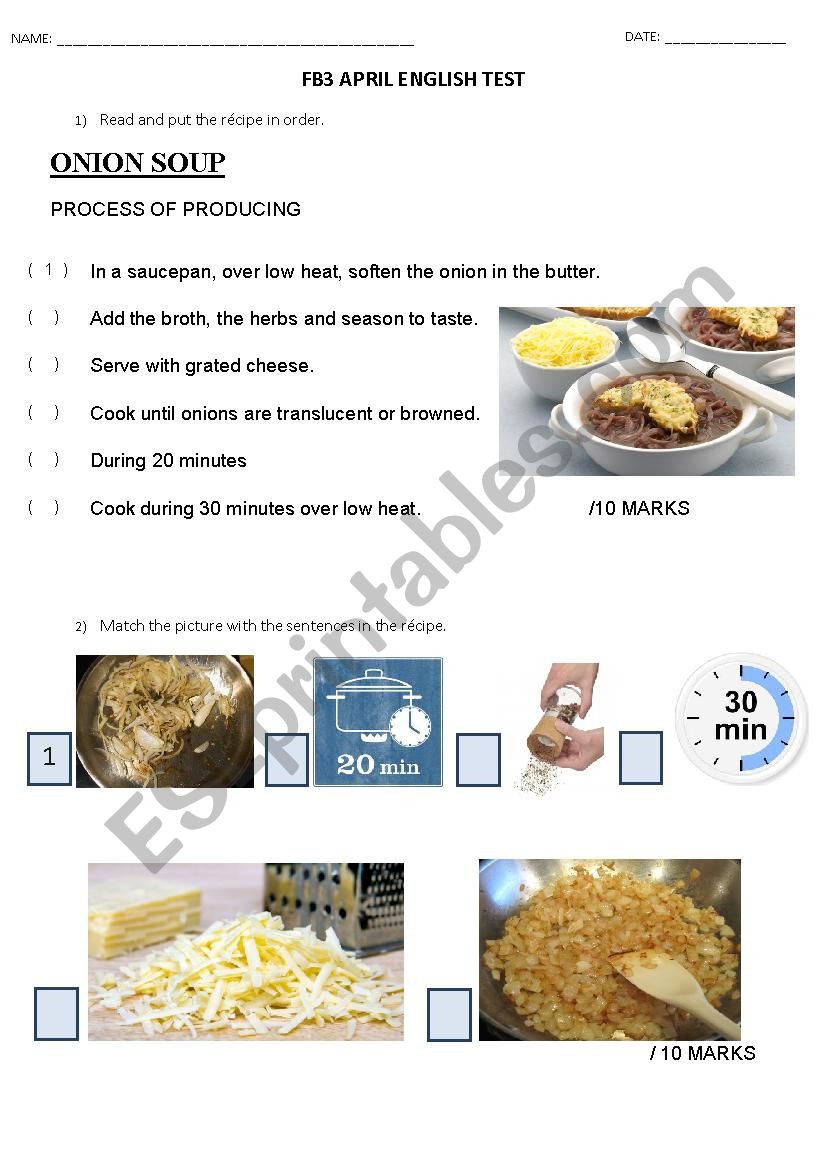 Test about food worksheet