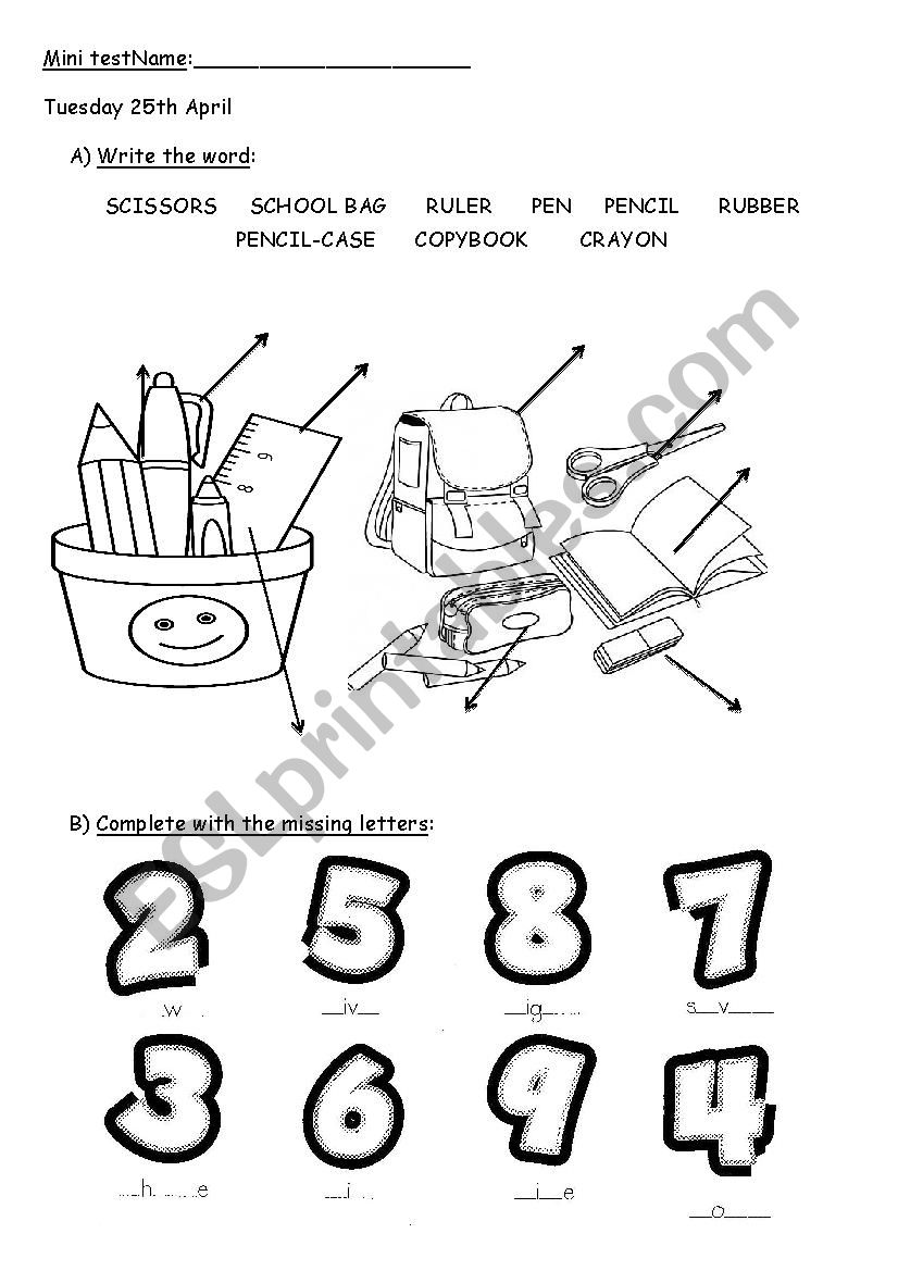 school thongs and colours worksheet