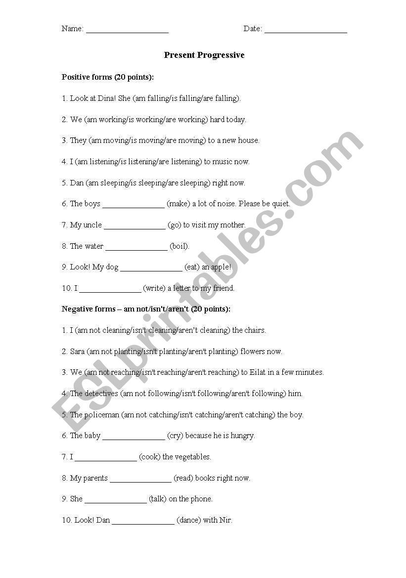 Present progressive worksheet