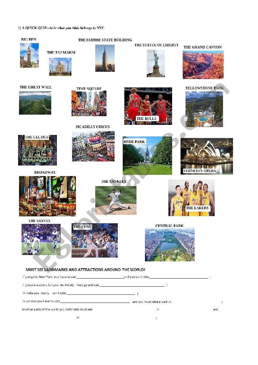 NEW YORK QUIZ LANDMARKS worksheet