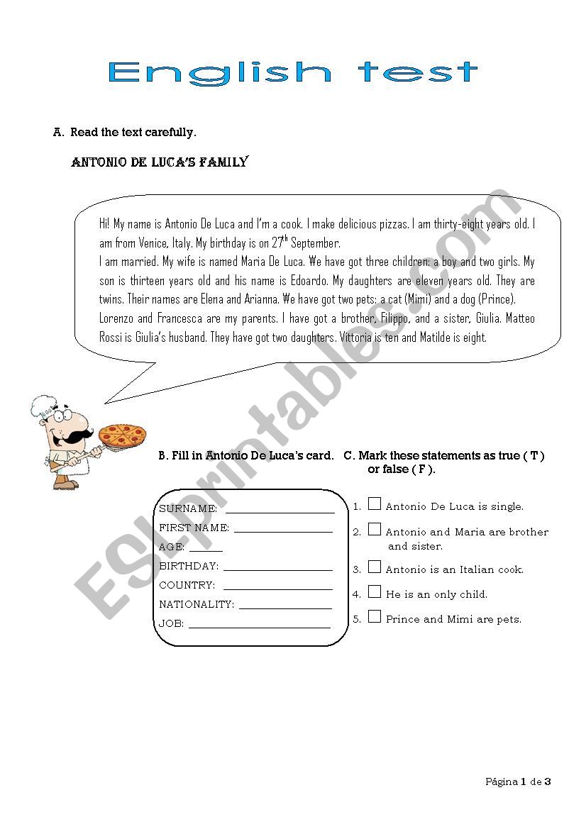 Antonio De Lucas family worksheet