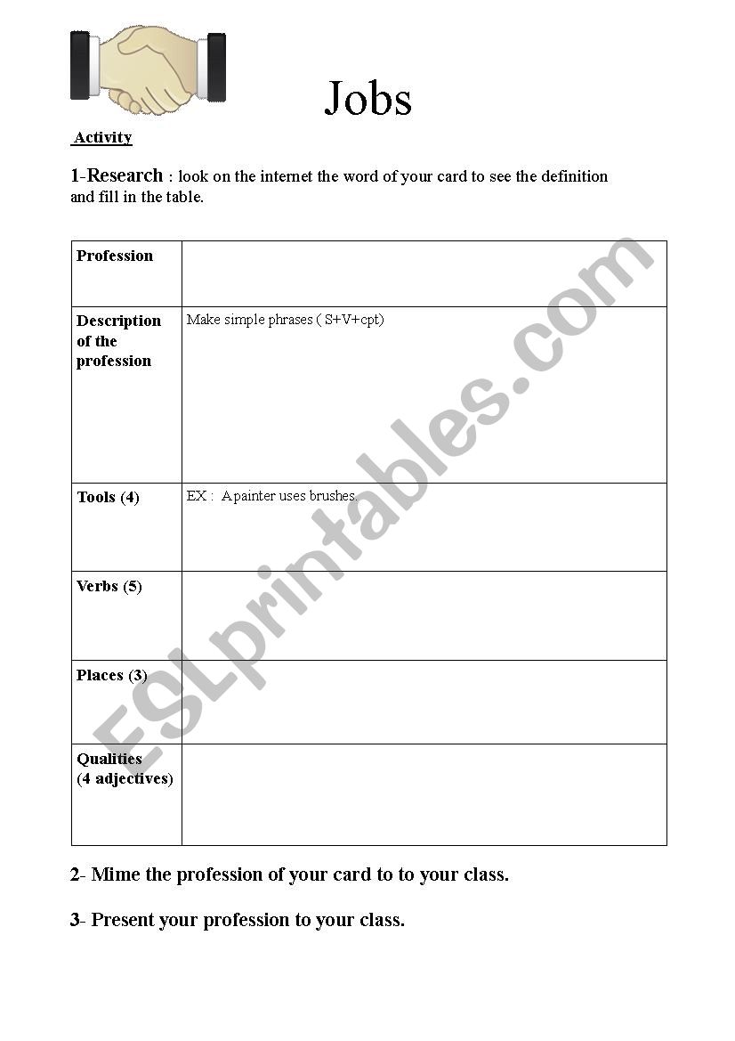 Jobs: Webquest activity worksheet