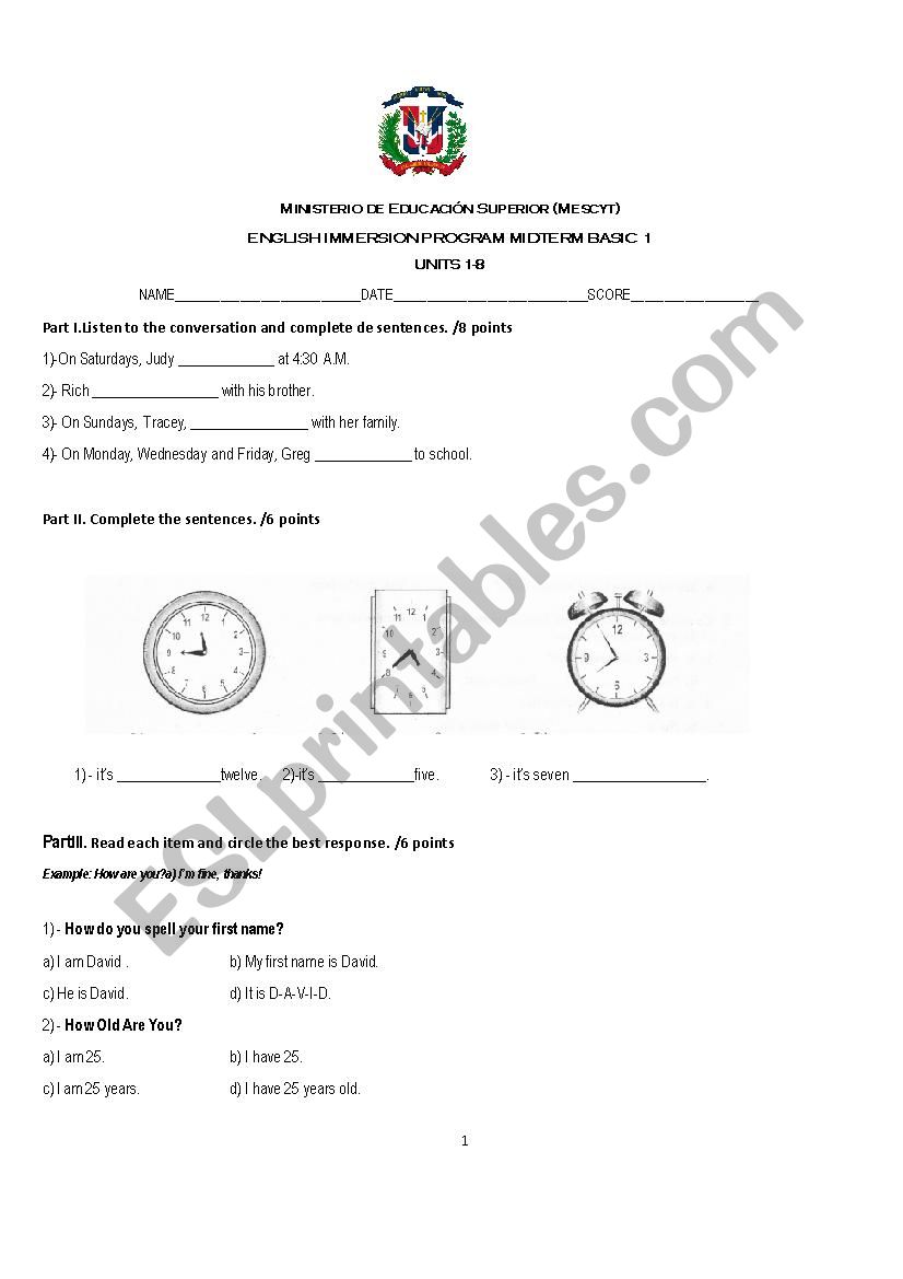 Interchange Intro # 1(Units 1-4) Final Exam