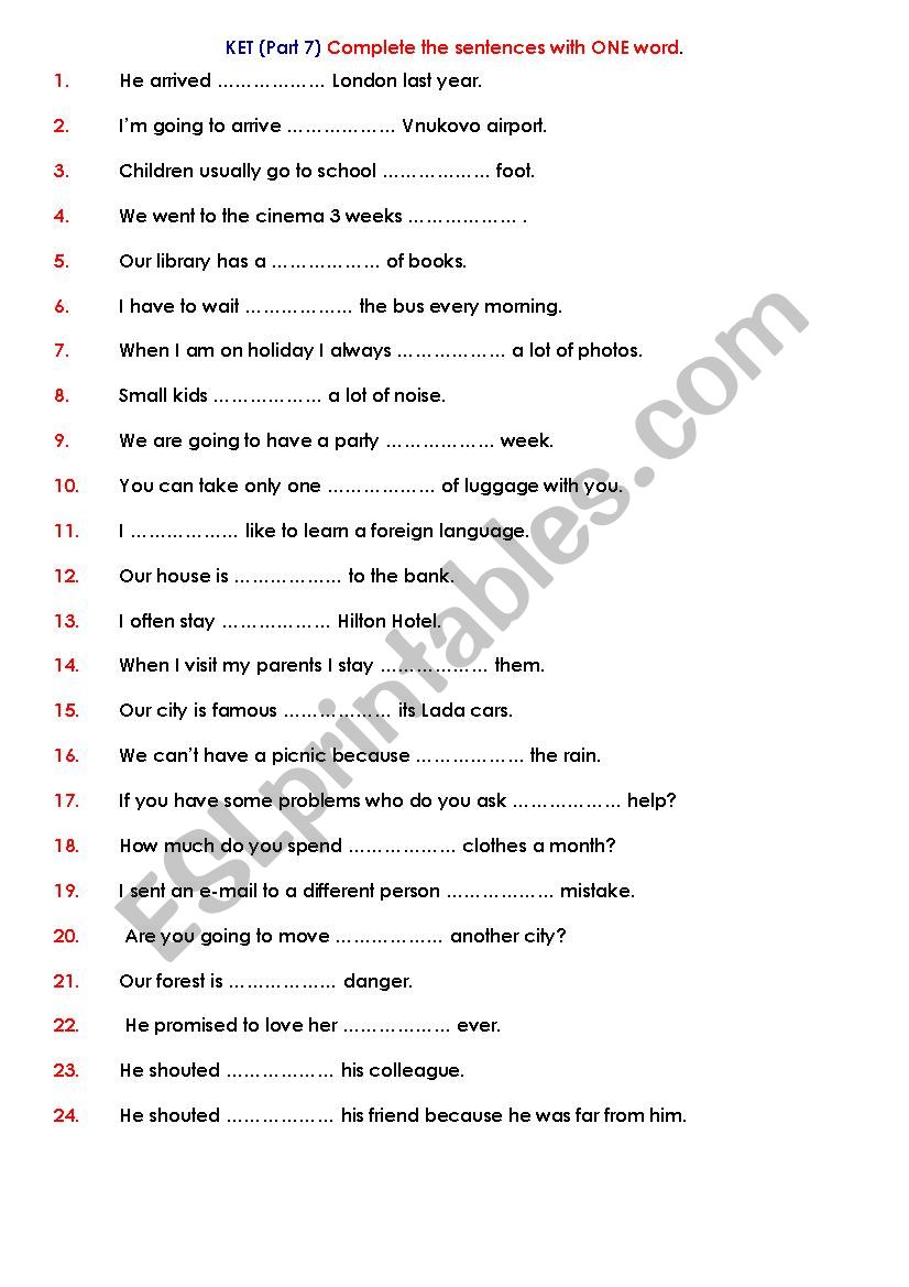 KET (Part 7) worksheet