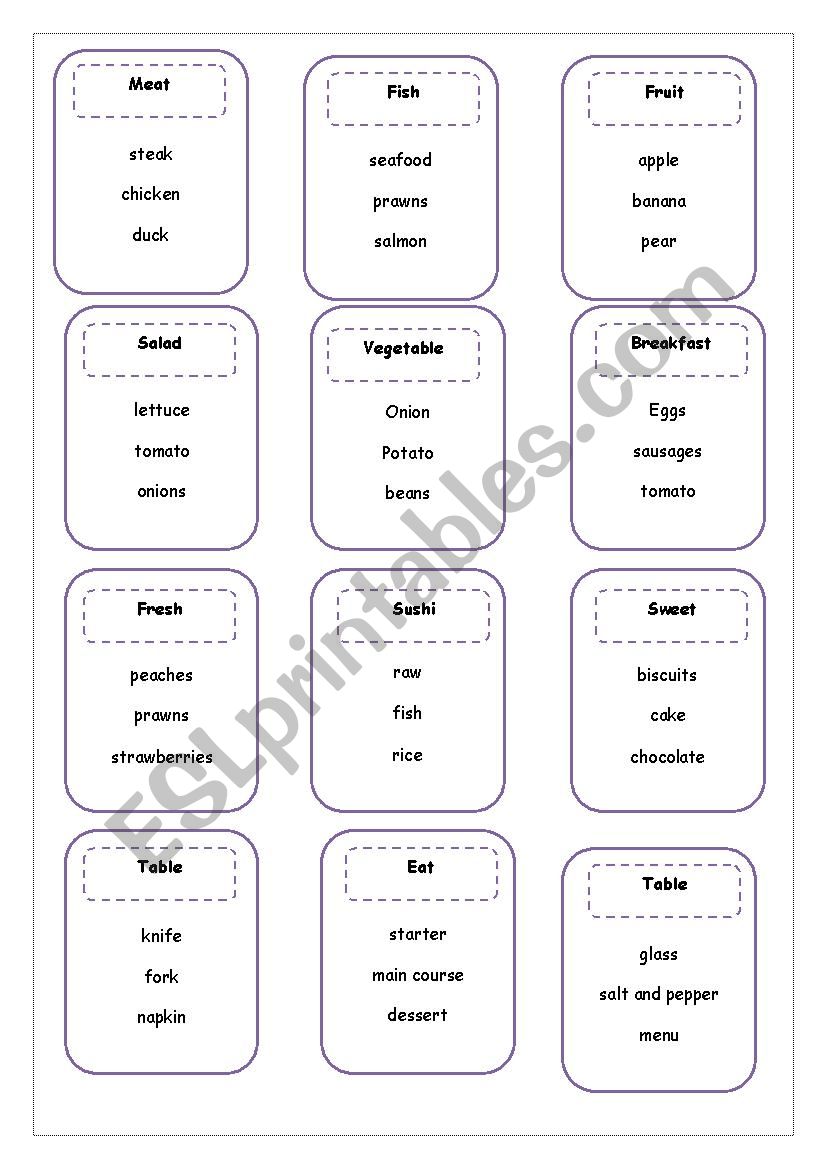Taboo food words worksheet