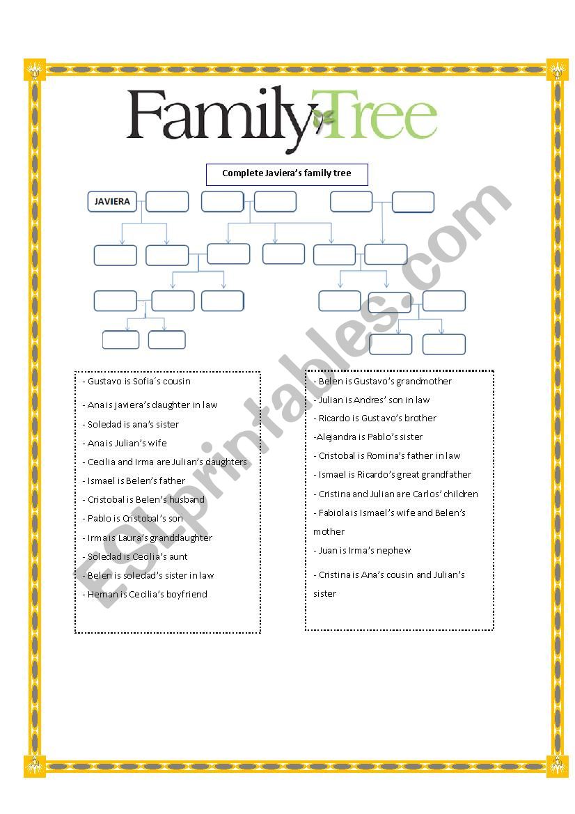 Family Tree worksheet