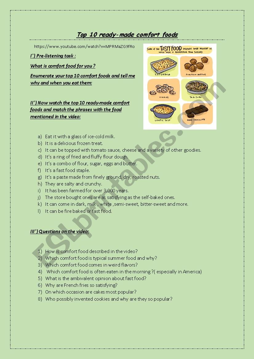 Comfort food - video worksheet