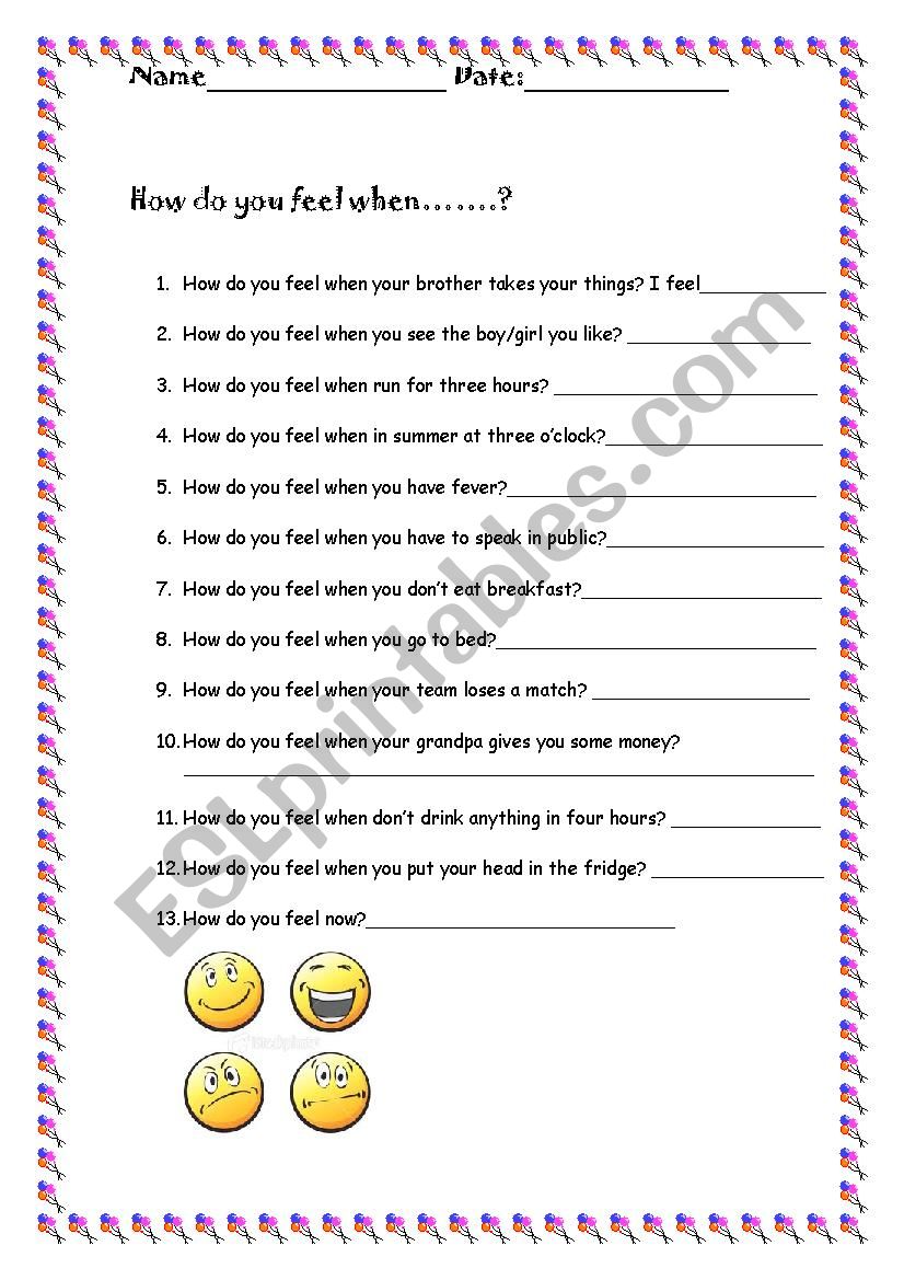 Talking about feelings worksheet