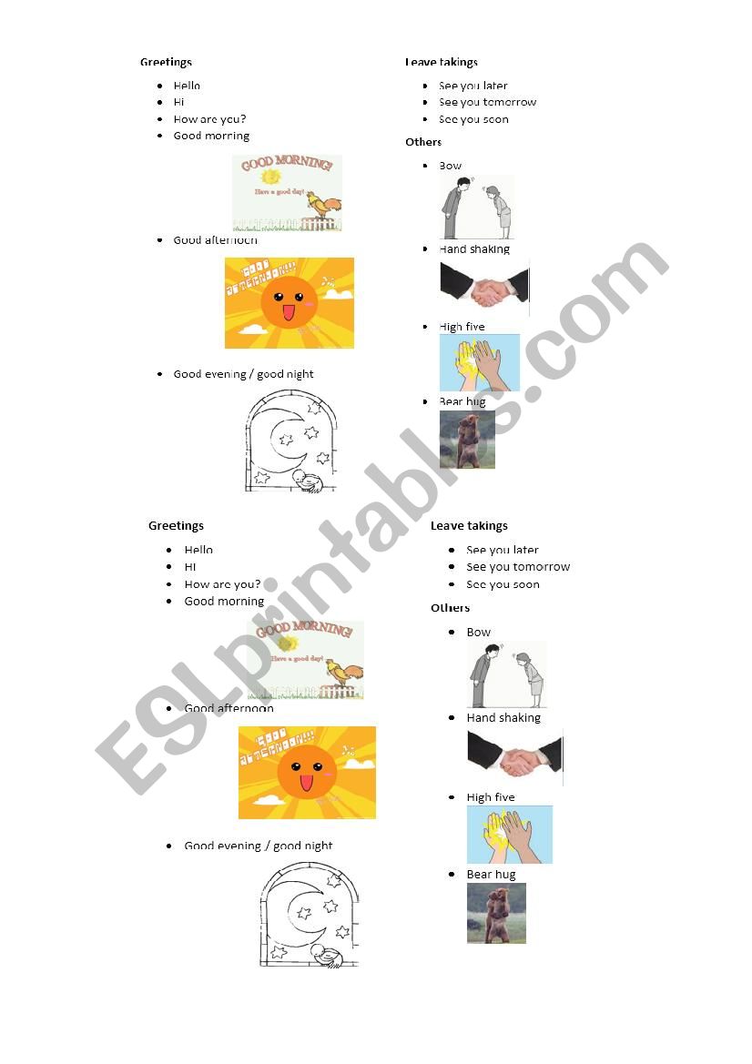 greetings worksheet