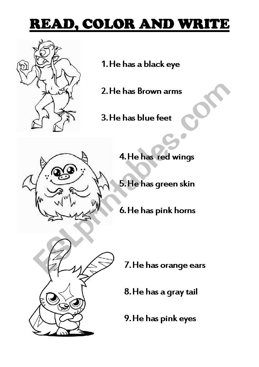 MONSTER COLORING worksheet