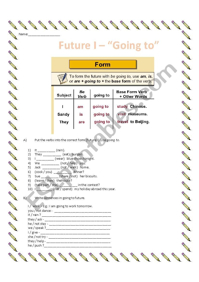 Going To Future worksheet