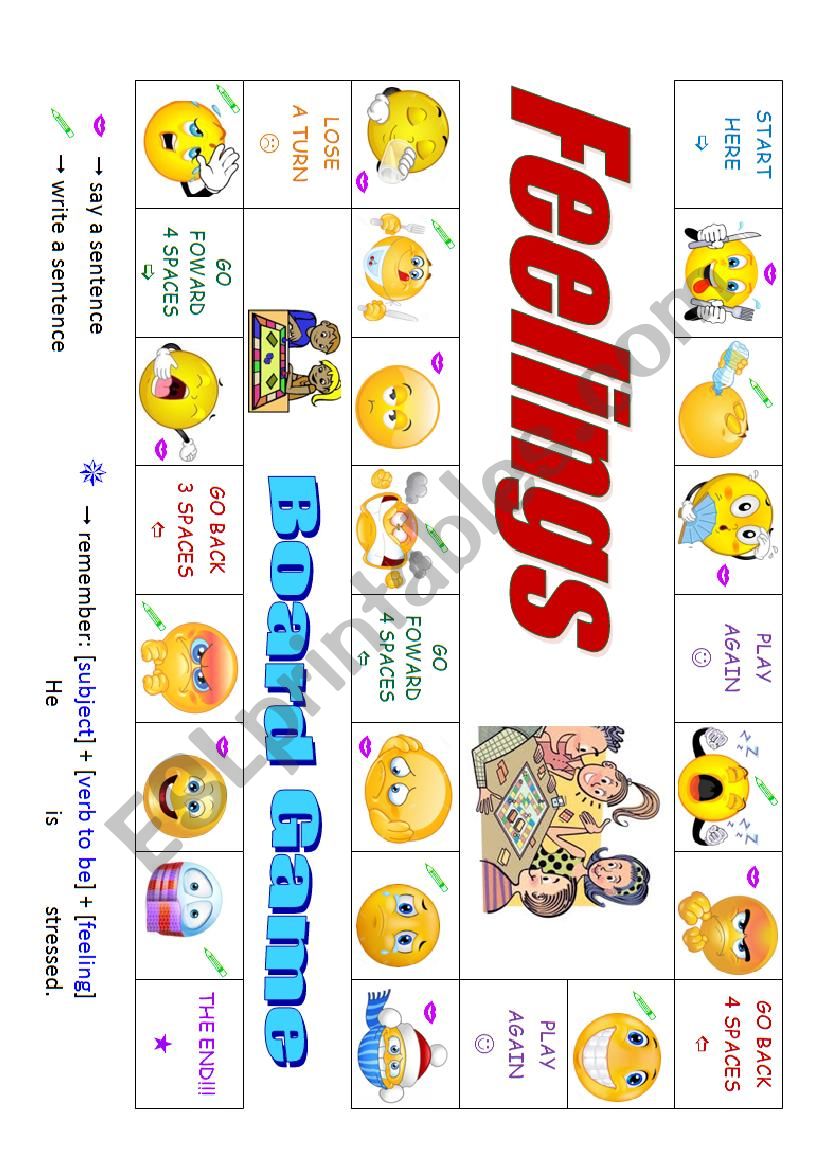 feelings -  board game worksheet
