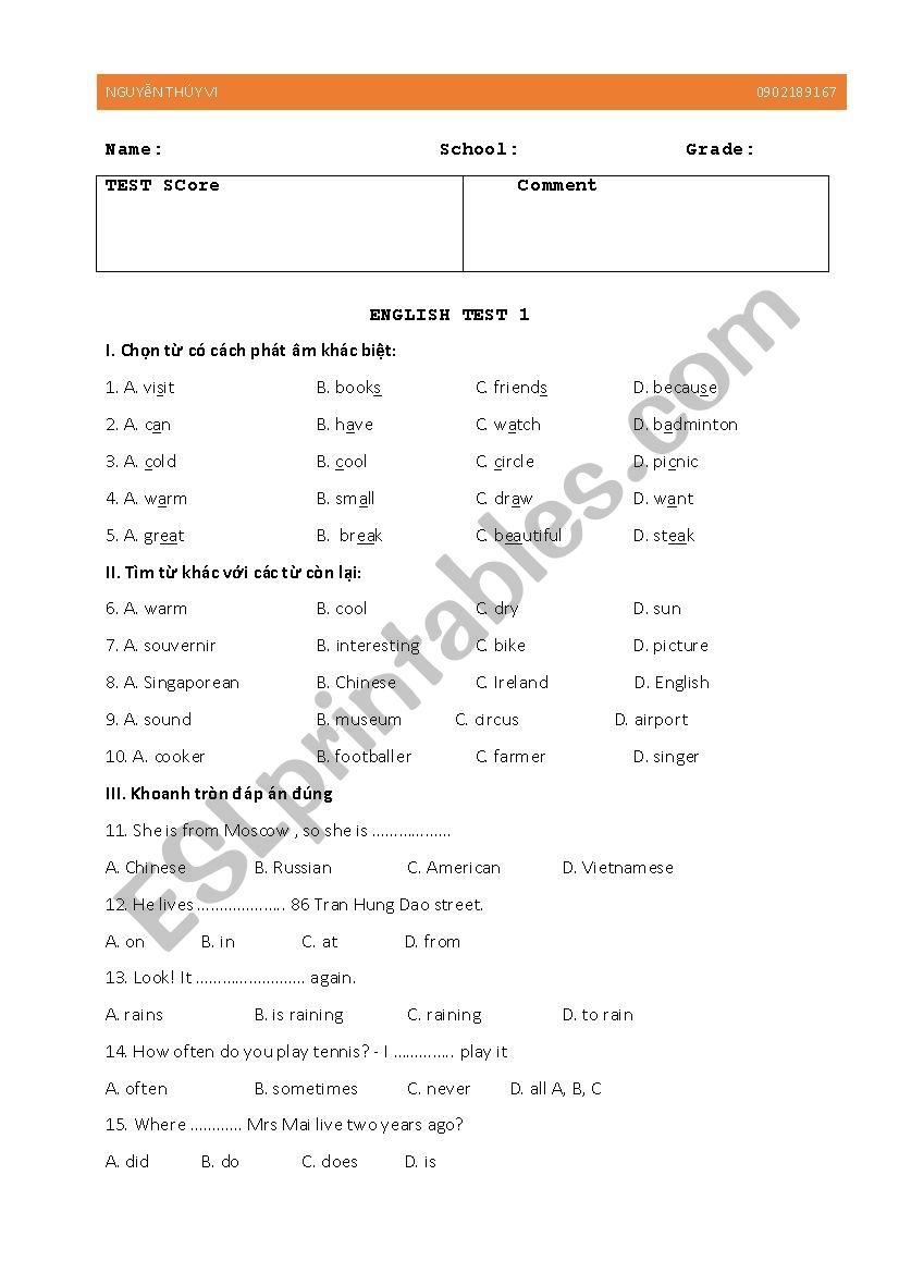 English Grammar Test  worksheet