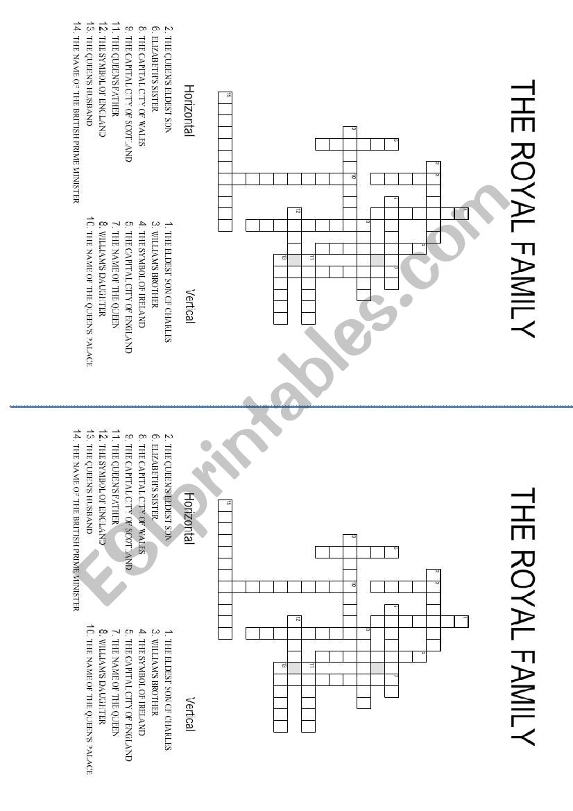 Crossword - Royal Family  worksheet