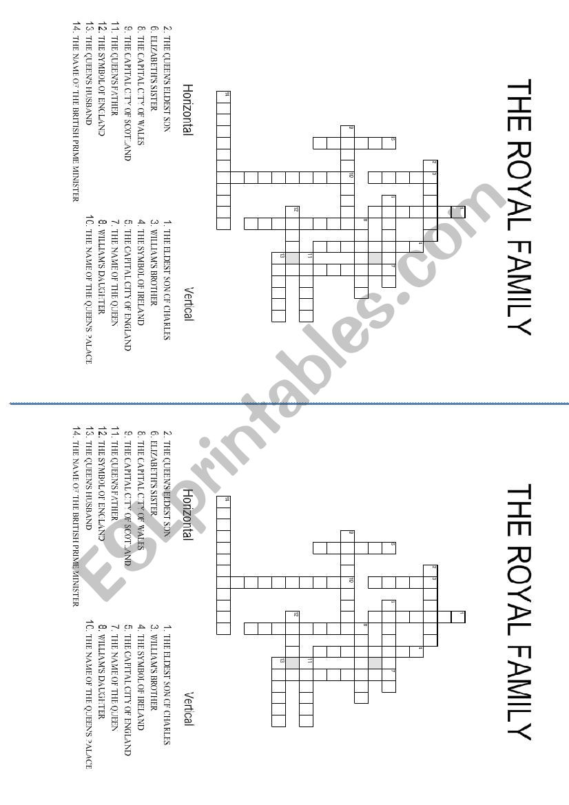 Crossword - Royal Family  worksheet