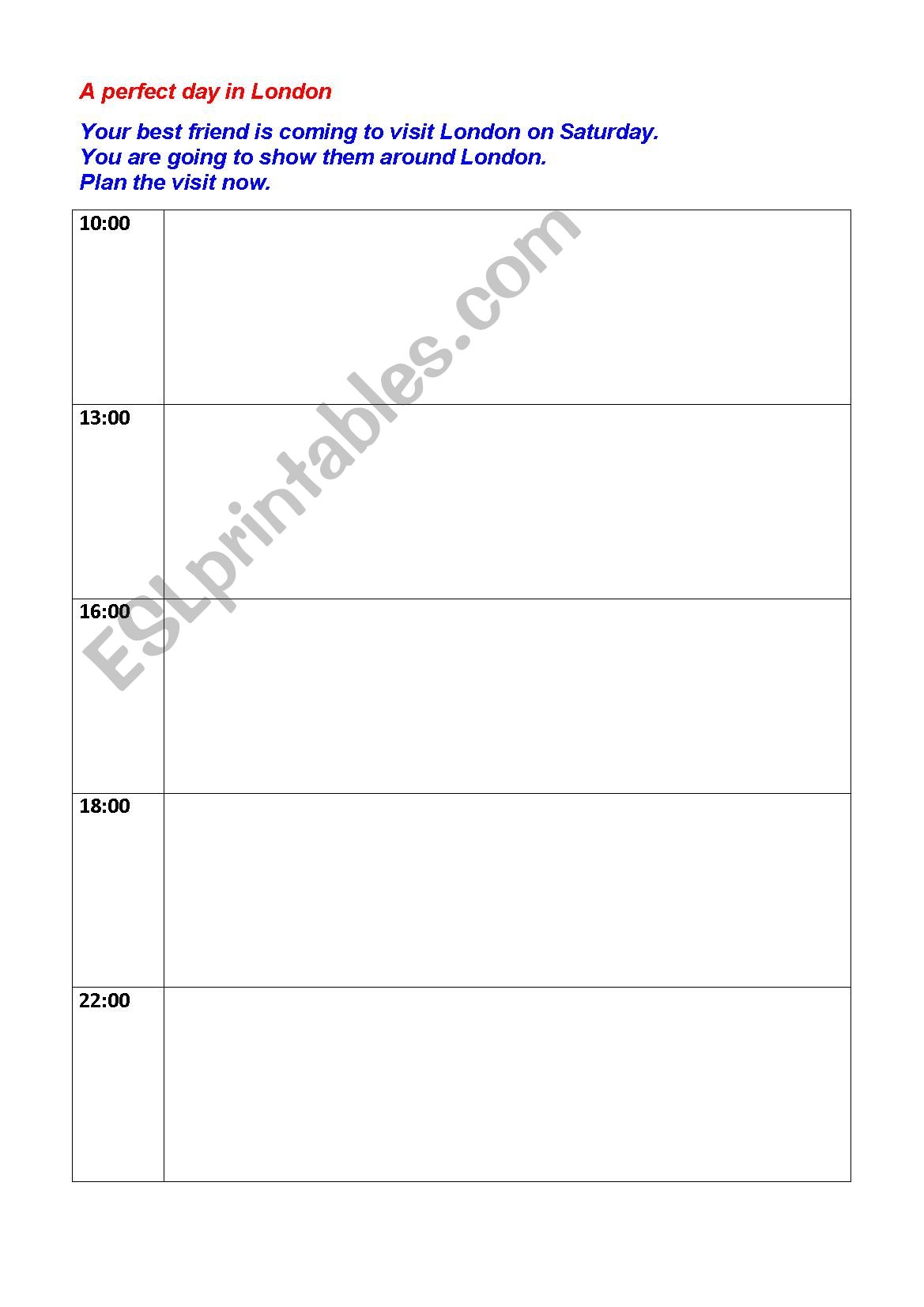 A perfect day in Lonodn worksheet