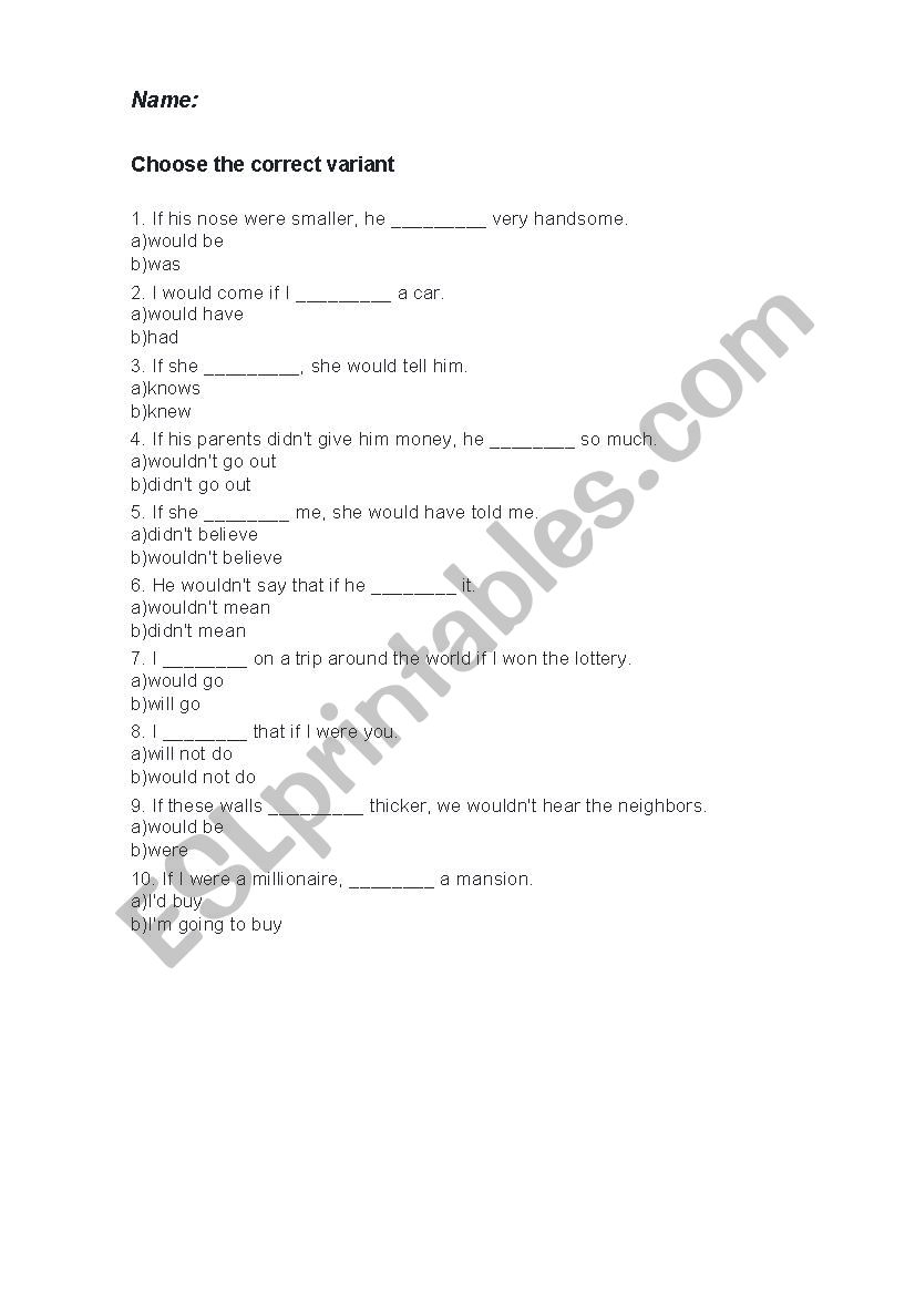 2nd conditional exercise worksheet