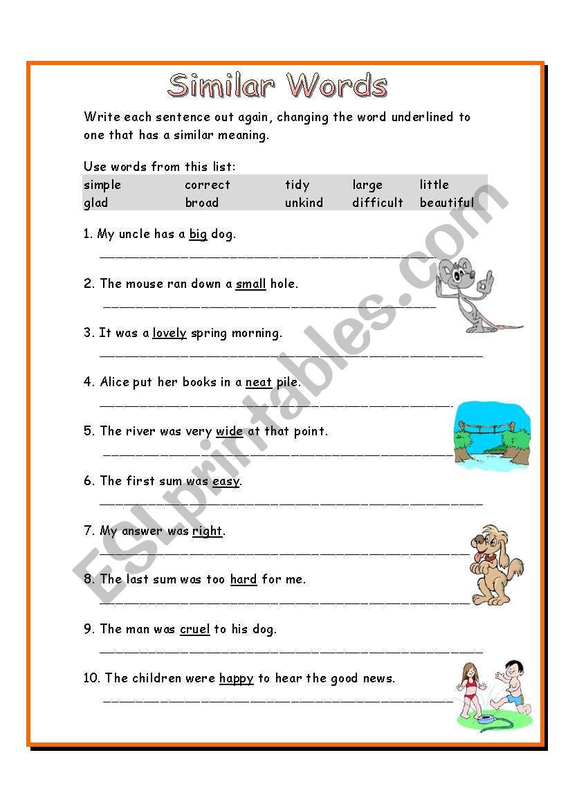 similar words worksheet