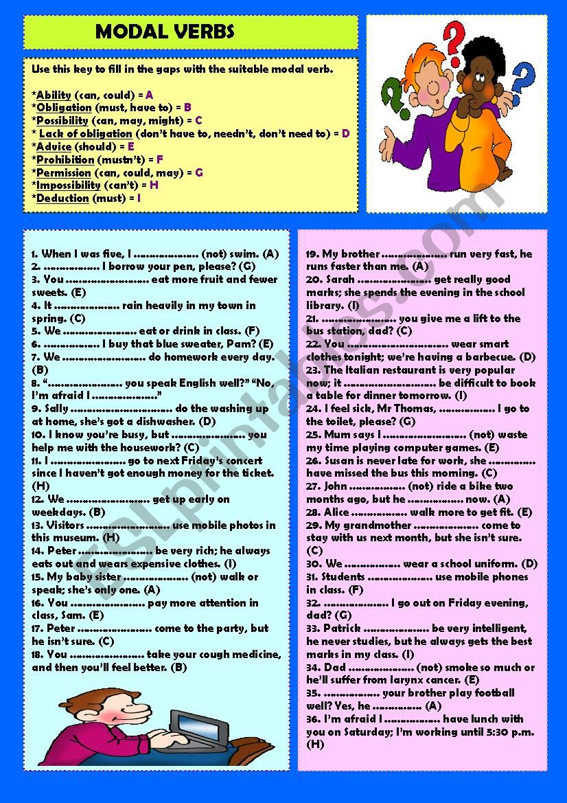 Modal verbs + key worksheet