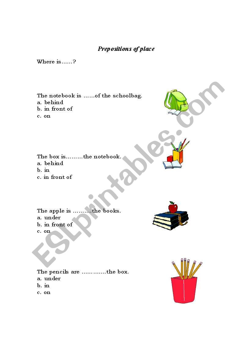 preposition of place worksheet