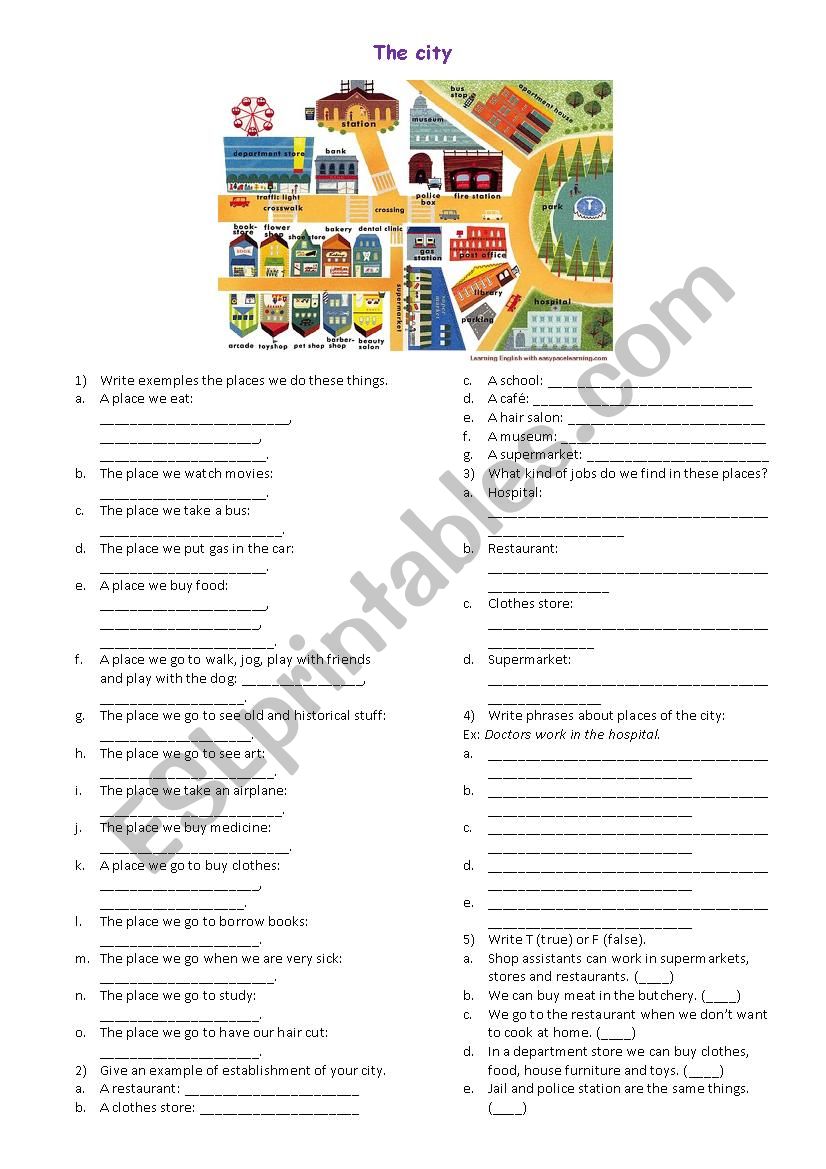 Parts of the city worksheet