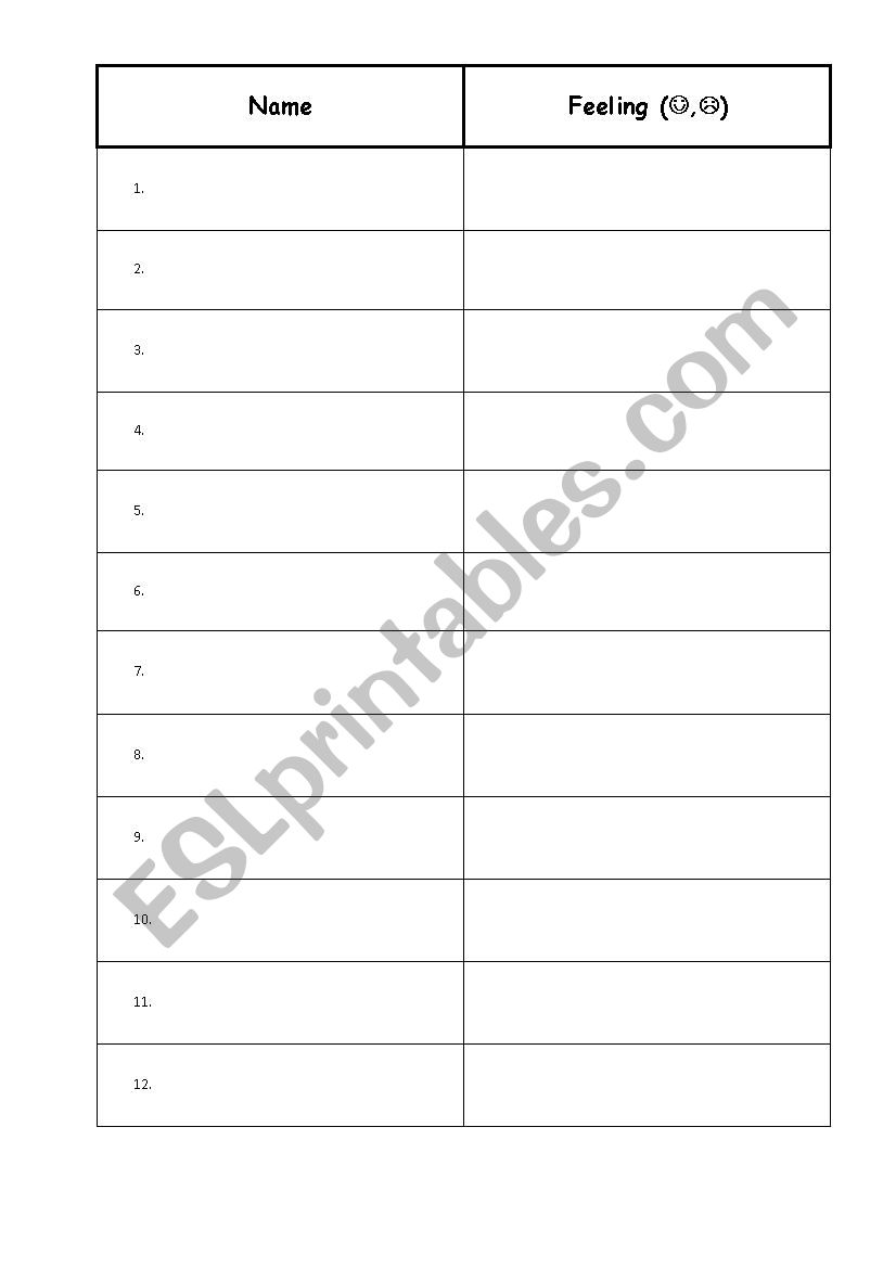 Questionaire about feelings worksheet