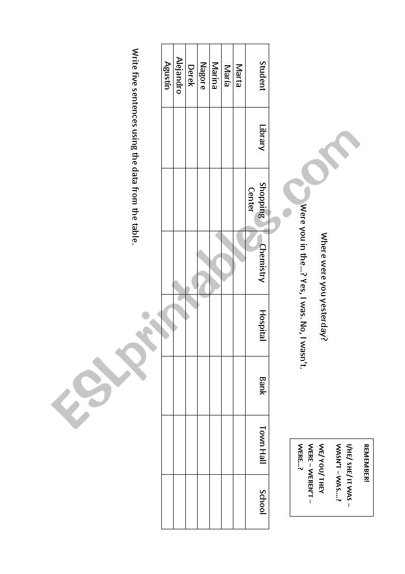 Where were you yesterday? worksheet