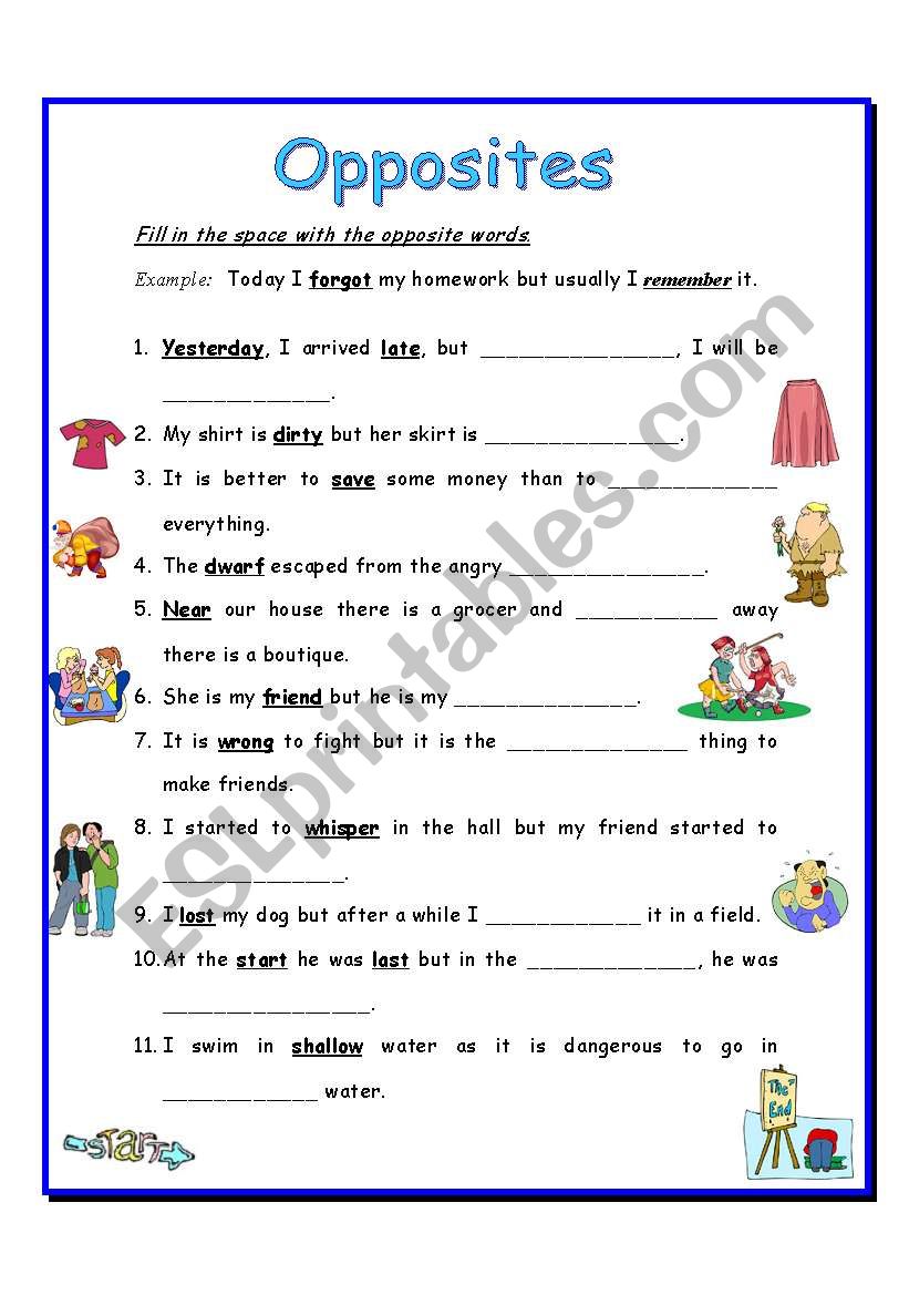 opposites worksheet