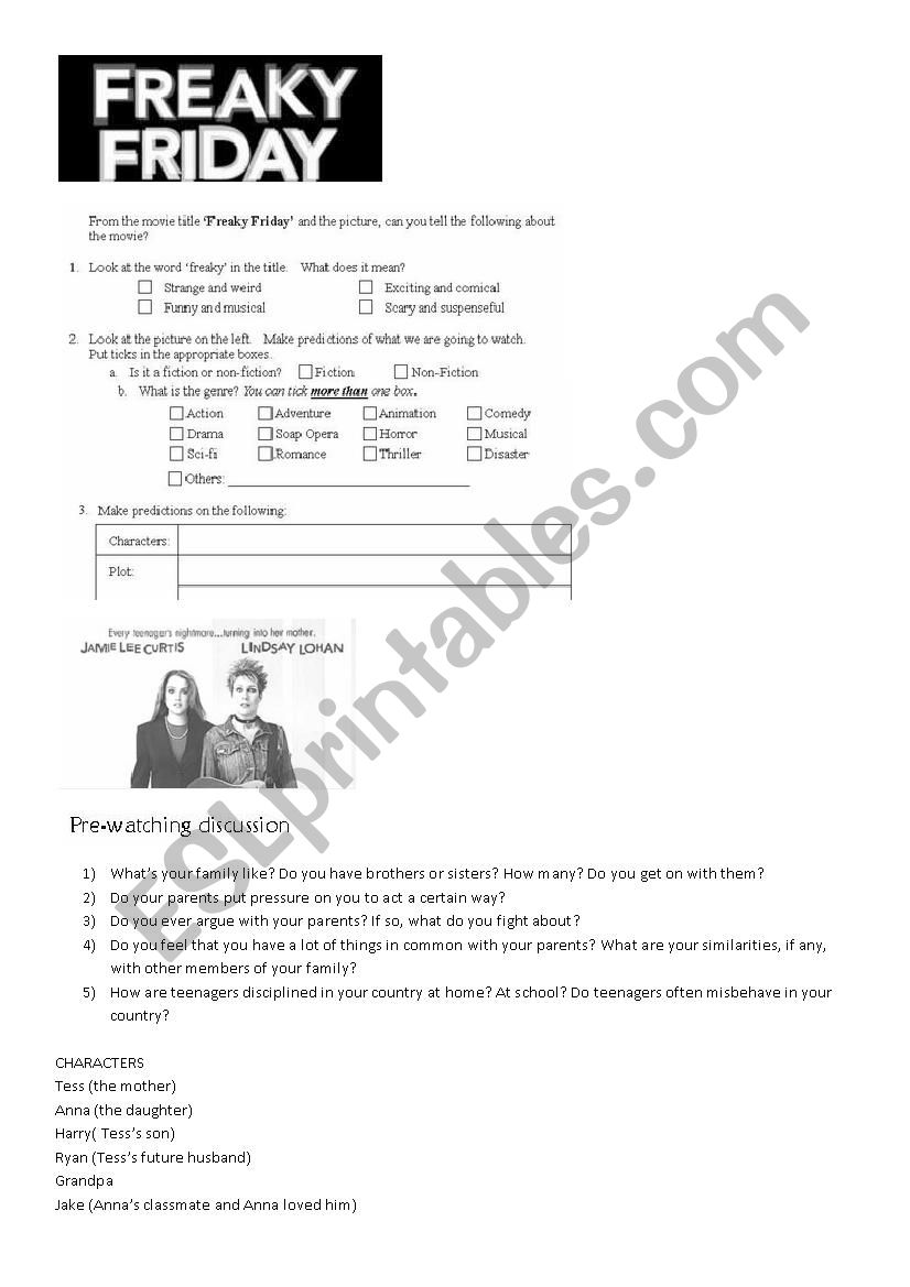 Freaky Friday worksheet