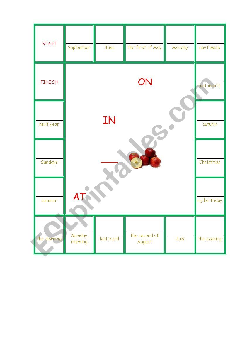 Prepositions of time, board game