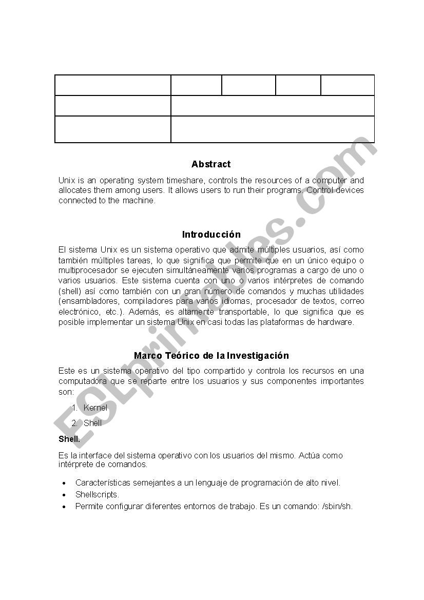 Unix worksheet