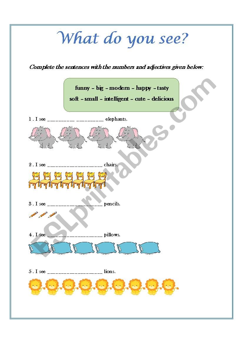 Numbers and Adjectives worksheet