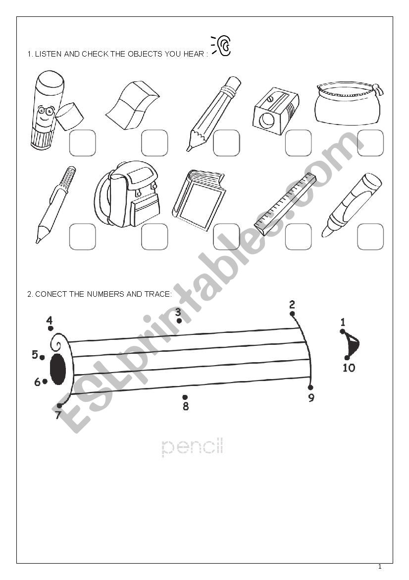 School objects worksheet