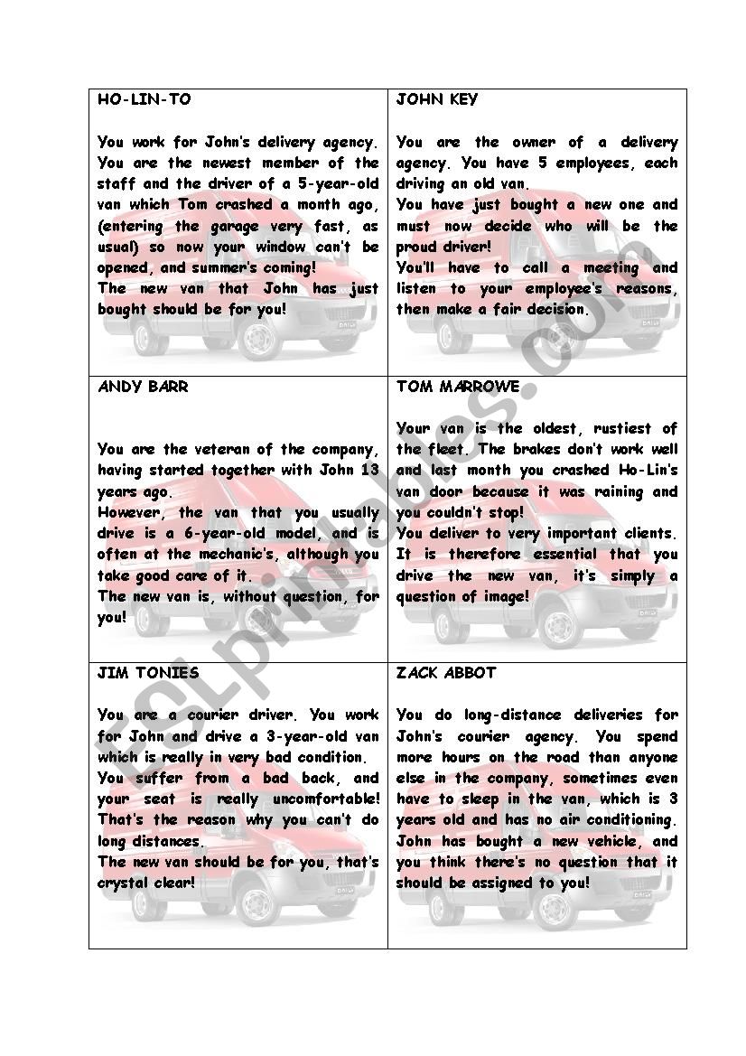 role-play: the van worksheet