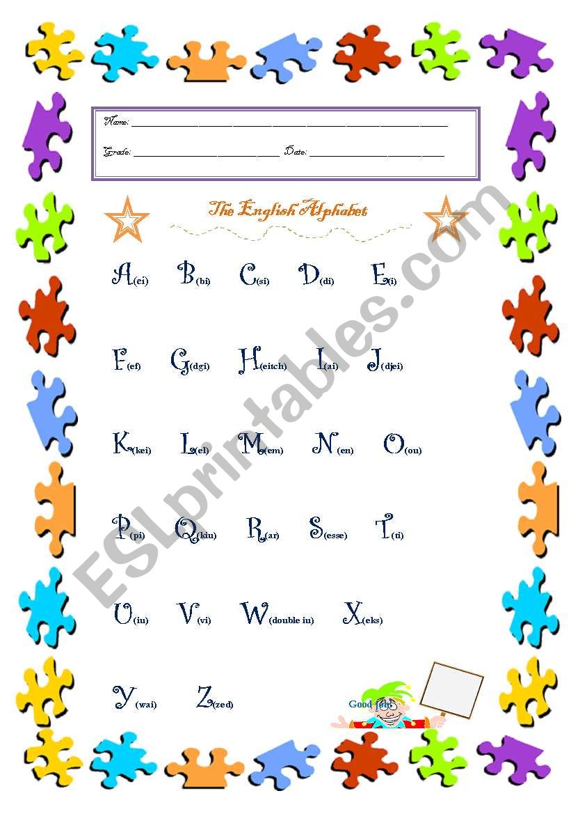 The english alphabet worksheet